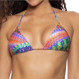 Luli fama Seamless Triangle Bikini Top in Free Love Mutli color size L